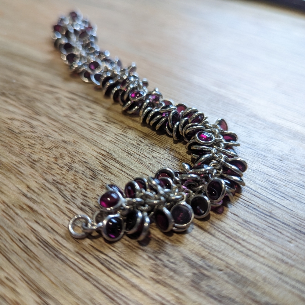 Sterling silver and Garnet Stone "cha-cha" bracelet with toggle clasp